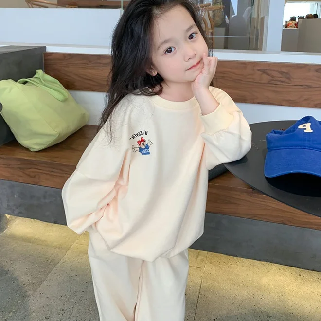 KS0861 Cartoon embroidery girls sport suit wholesale price cotton kids track suits children girls