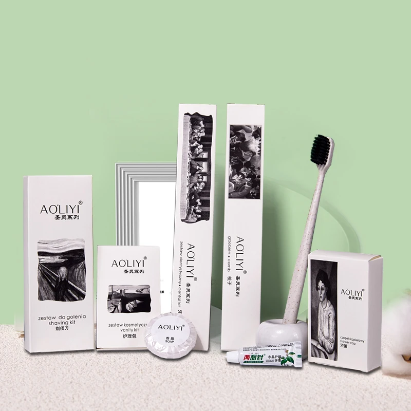 Factory custom logo 5 star hotel bathroom accessories supplies disposable hotel guest room amenities toiletries set