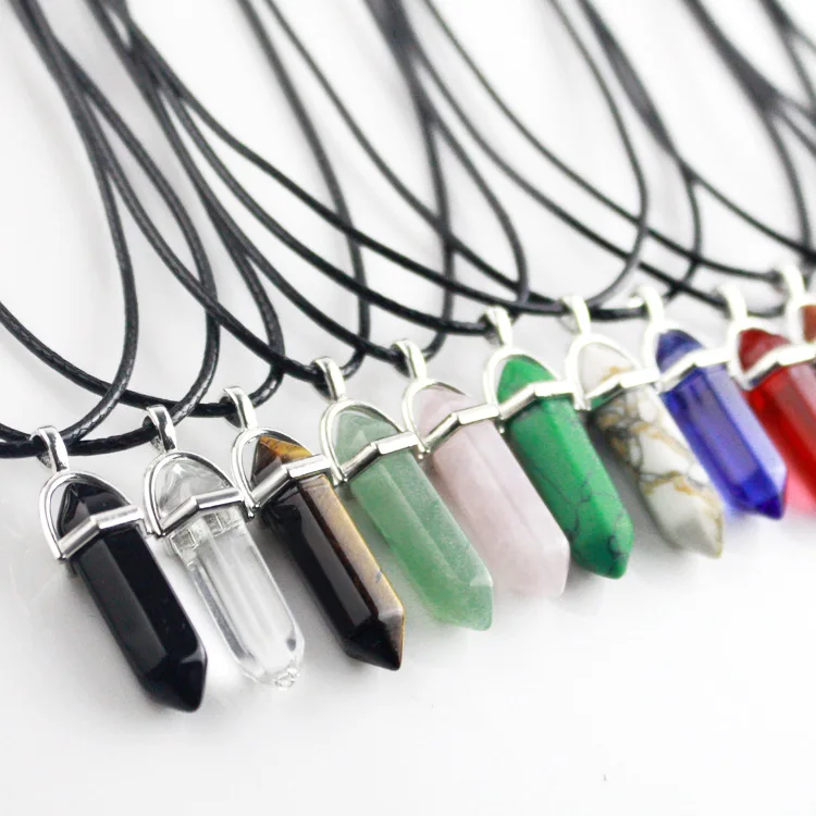 Hexagonal Chakra Pendant Bullet Gemstone Pointed Quartz Crystal Stone Pendants