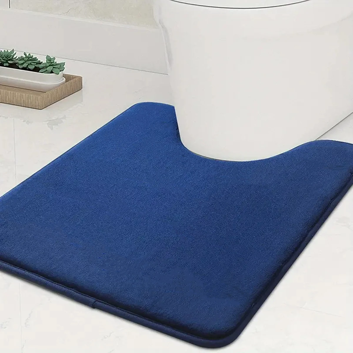 50x60cm Large Size U-Shape Moden Super Absorbent Non-Slip Polyester Bathroom Mat Quick-Drying Toilet Bath Solid Mat