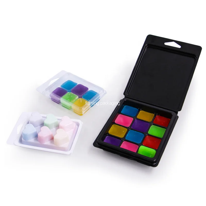 New Design Plastic Black Clear PET  Matte Blister Candle Wax Melt Container Clamshell Packaging Box