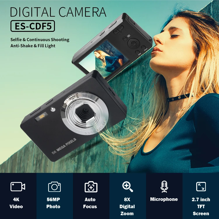 OEM Pocket Size 4K 1080p Digital Camera 56MP Photo Capture AF Auto Focus Student Teenager Gift