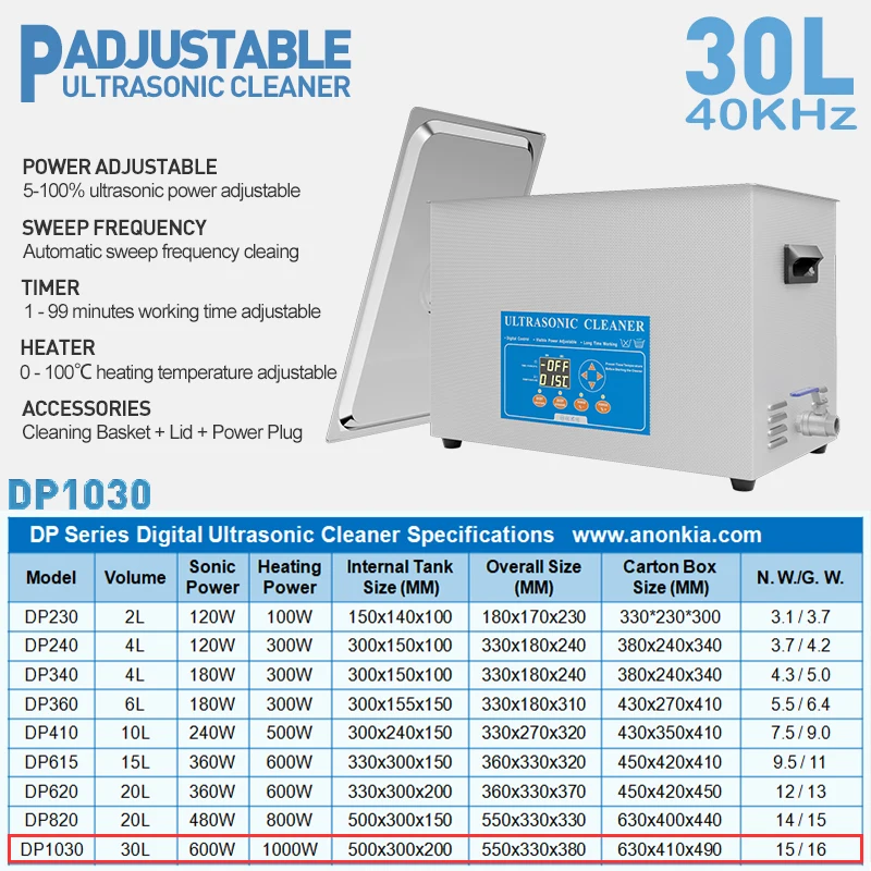 30L Power Adjustable Lab Ultra Sonic Water Bath Sonicator Industrial Ultrasonic Cleaner