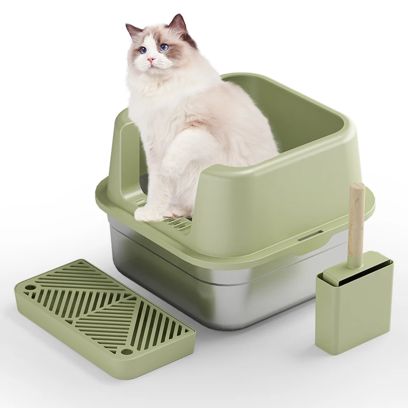 Large Enclosed Cat Toilet Durable Stainless Steel Cats Litter Box Pet Litter Box Tray With Scoop