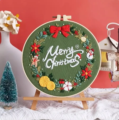 Handmade Embroidery DIY Material Package Christmas Embroidery Gift Santa Claus Tree Snowman 3D Self Embroidered