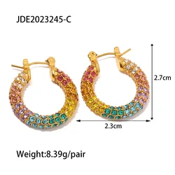 Full Inlaid Color Cubic Zirconia Huggie Hoop Earrings Wholesale Stainless Steel 18k Gold Plated Jewelry Sets Earrings And Ring