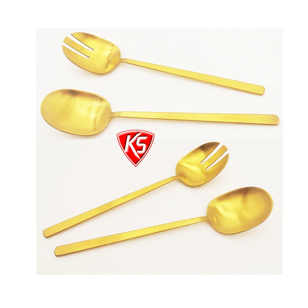 New Metal Stainless Steel Gold Color Salad Server Spoon 2pcs salad server set for Kitchen Tools  for  Different Occasions