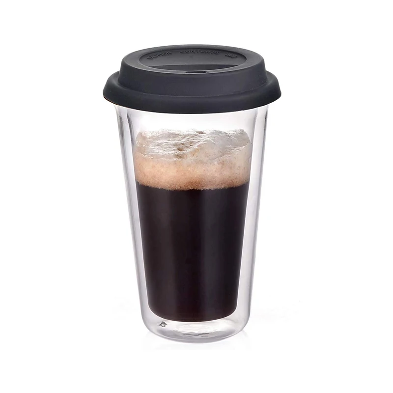 Amazon New Double Wall Travel Coffee Mug with Silicone Lid 360ML Thermo Insulated Borosilicate Car Cup