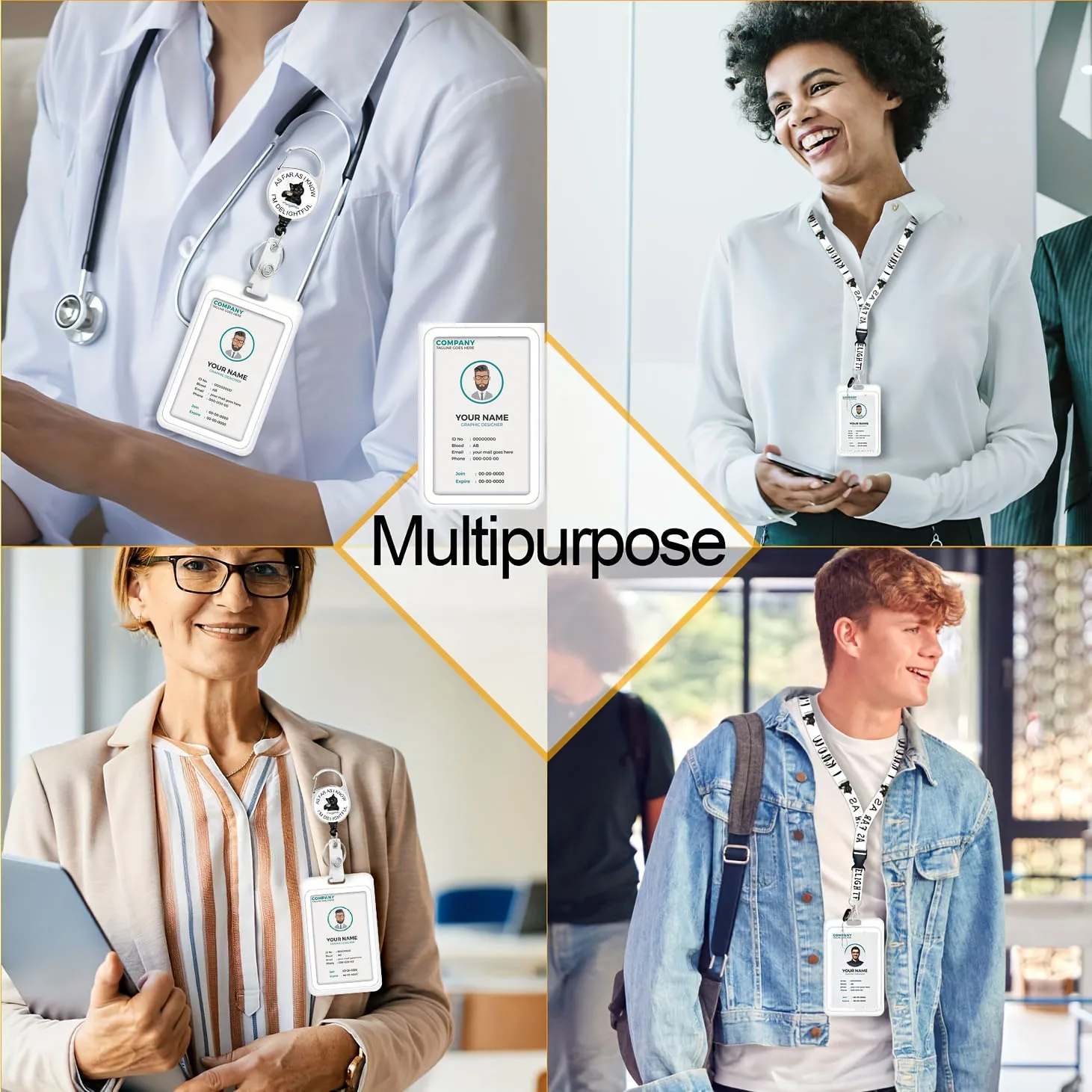 Funny Cat Lanyards for ID Badges ID Badge Holder Retractable Lanyard ID Holder with Badge Reel lanyard