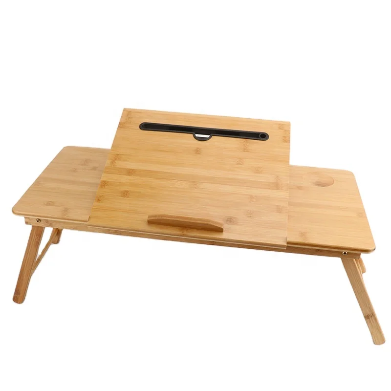2023 New Product Multi-functional Adjustable Folding Bamboo Laptop Bed Table With Cooling Fan and Drawer