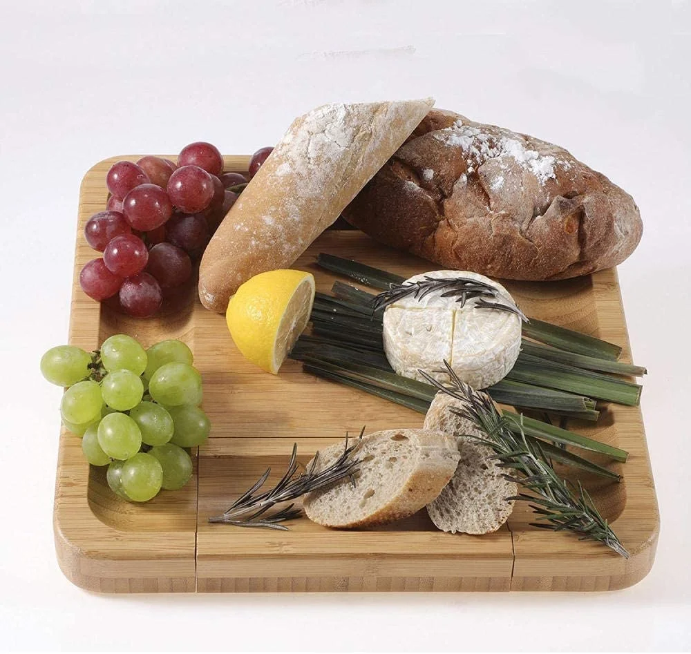 Bamboo Square Cheese Board Wooden Food Serving Tray for Travel