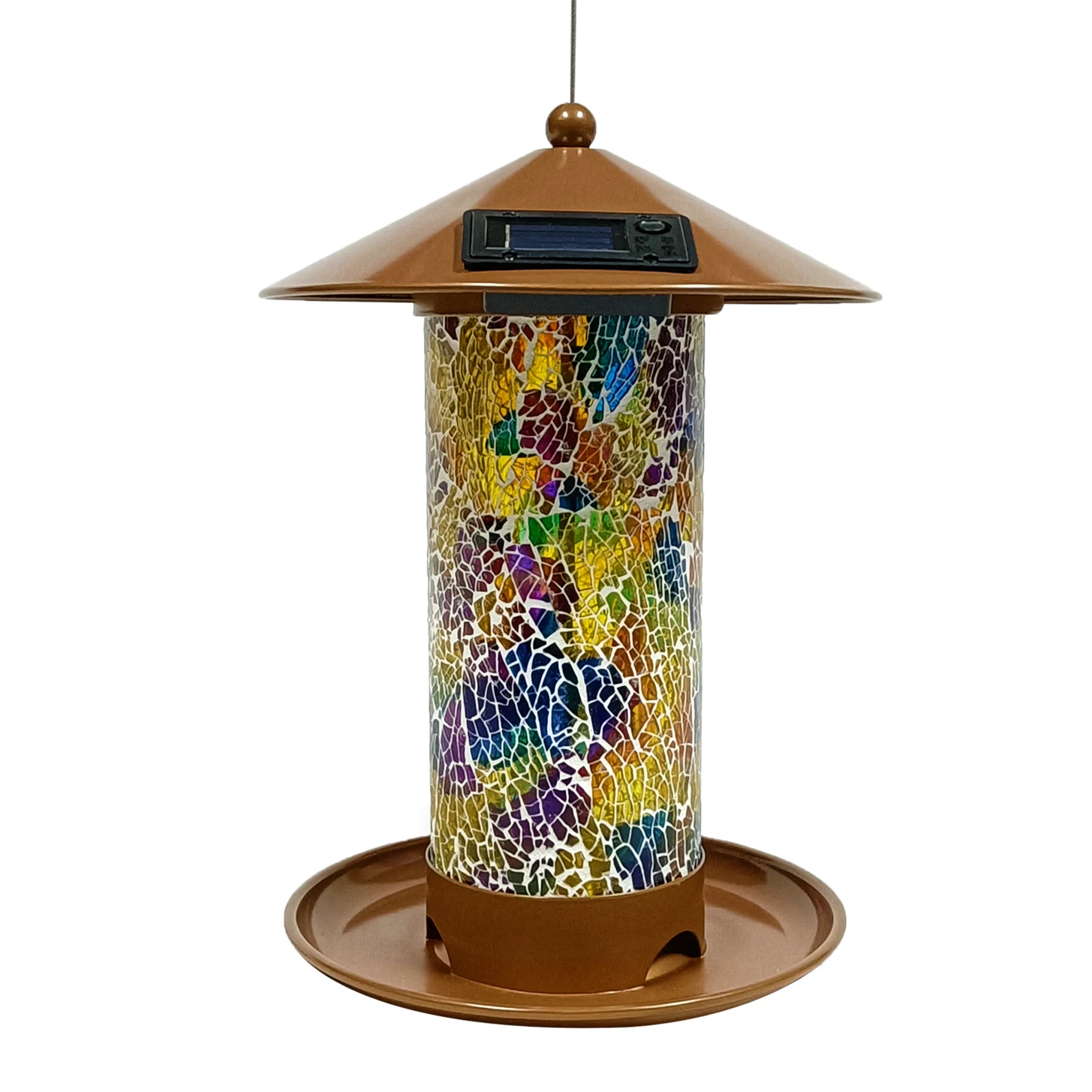 Factory wholesale outdoor automatic solar power mosaic decorative tube bird feeder