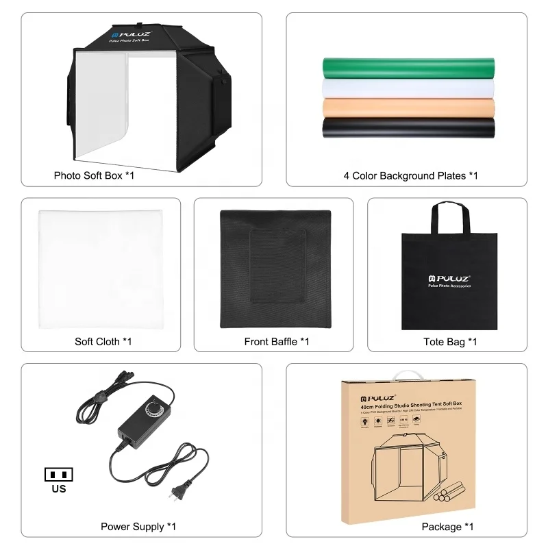 PULUZ 40cm Folding 72W 5500K Studio Shooting Tent Soft Box Photography Lighting Box with 4 Colors Backdrops For Shooting