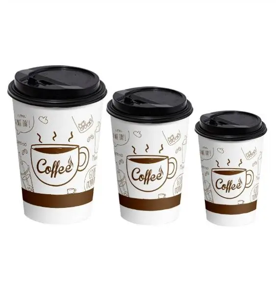 Coff Espress Kraft Sleeves Cardboard With Lid 7oz 8oz 9oz Hot Cold Paper Cup For Carbonated Drinks
