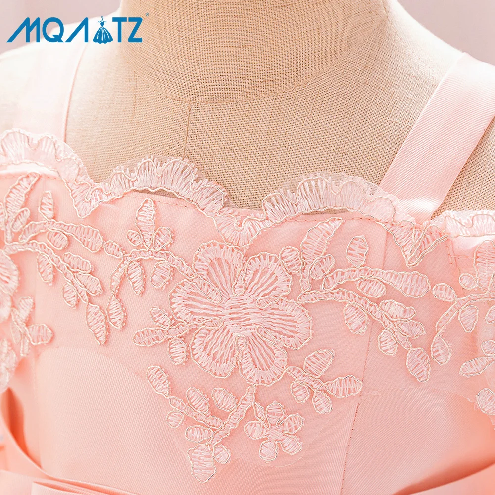 MQATZ Wholesale Baby Pink Flower Dress Girls Satin Western Style Knee-Length 1 Year Birthday Dress