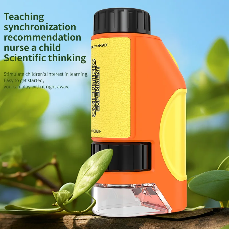60-300x Kids Science LED Light Mini Plastic Handheld Microscope Toy Kit Educational Outdoor Toy for Children