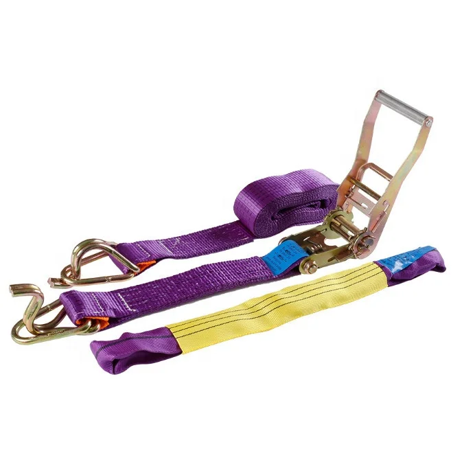 New Purple 50mm Ratchet Tie Down Strap With Double J & Ring Hooks And Flat Webbing Sling Cargo Ratchet Tie Downs