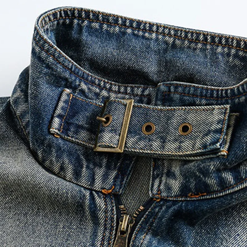 Custom High Quality Classic Washed Jeans Jacket With Metal Snap Button Raw Hem Zip Up Casual Streetwear Denim Jacket For Men