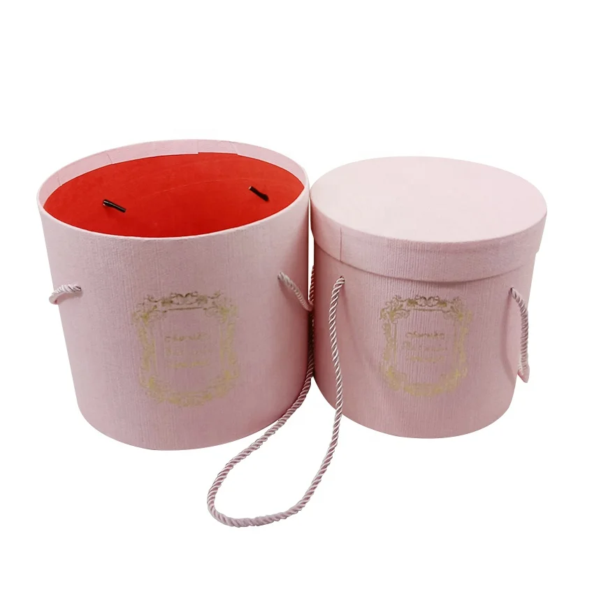 Fancy Flower Packaging Rigid Black Paper Box Cylindrical Cardboard Round Extra Large Rose Flower Bouquet Paper Box with Handle