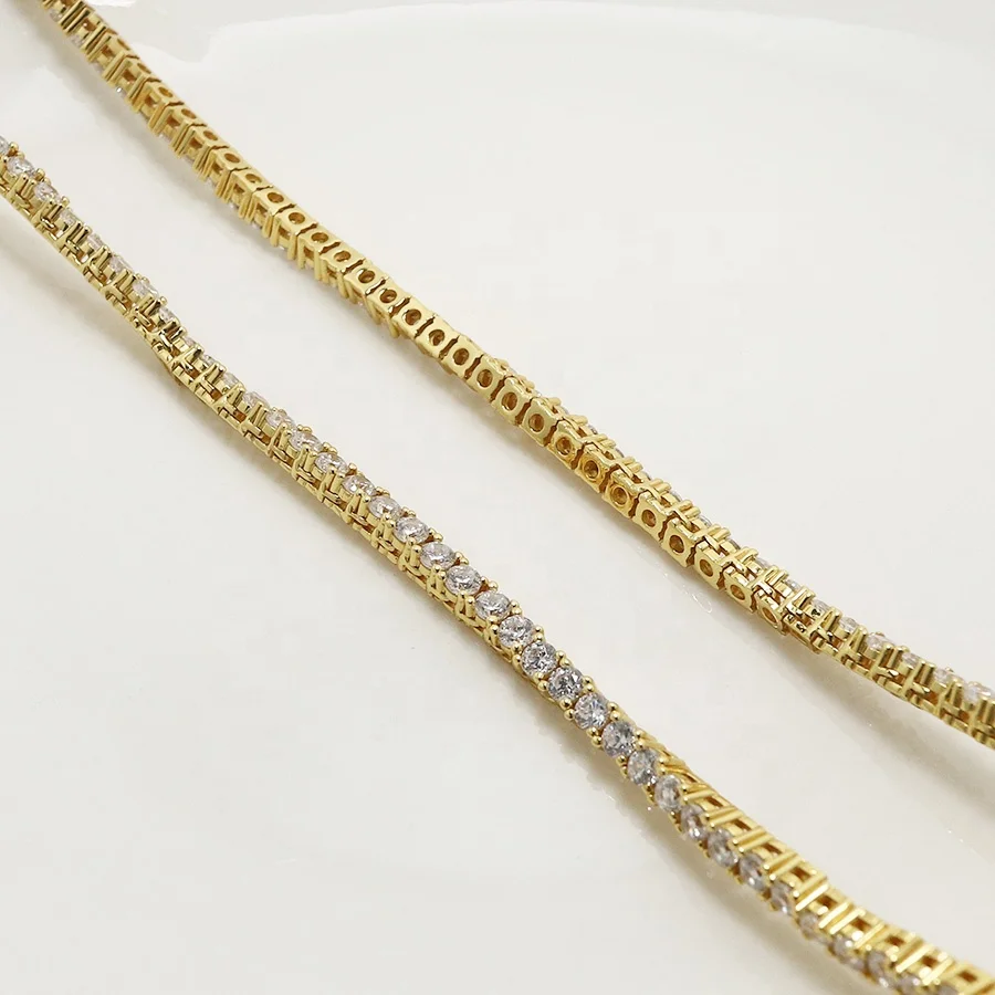 Wholesale Custom 3mm 925 Sterling Silver 18K Gold Plated Hip Hop Jewelry Bling Iced Out 5A CZ Diamond Tennis Necklace Chain