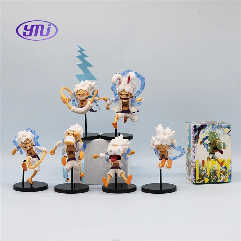 6PCS Plastic Anime Figure Set 1 Piece Gear 5 Nika Luffy PVC Anime Figura Model Toy Doll 10CM Q Version Statue Mini Figures Set