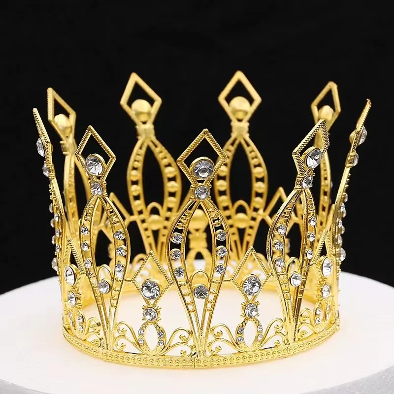 Wholesale Gold Beauty Round Pageant  Tiara  Flower Crown Full Circle Mini Cake Topper Crown For Birthday