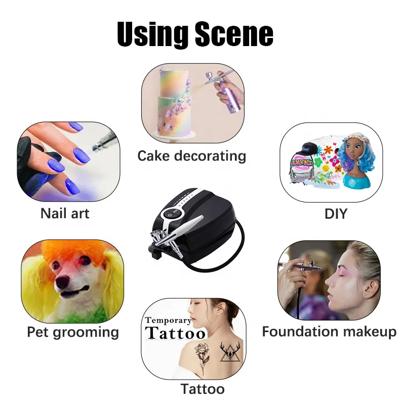 Nozzle kit airbrush mini compressor spray gun for tattoo, cake decorating,nail beauty, makeup, painting