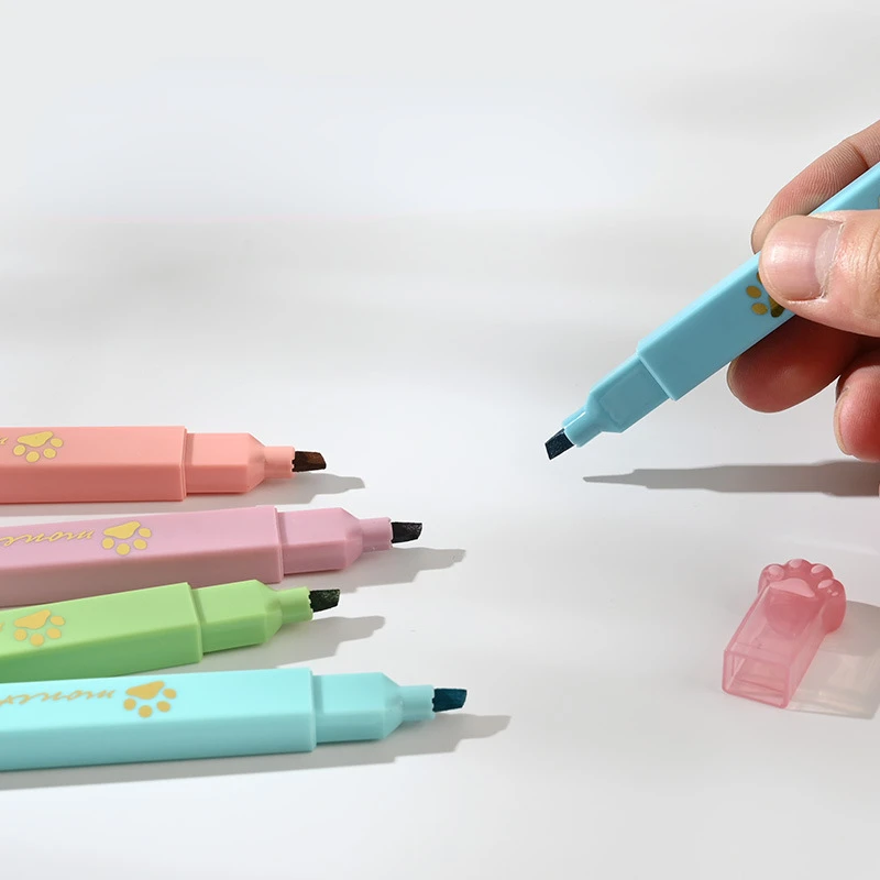 New Cute Cat Claw Highlighter Marking Key Point Marking Pen Office Stationery Highlighters 6 Colors
