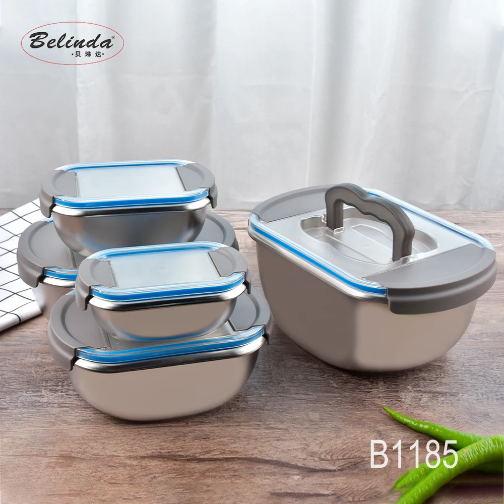 Food Grade Stainless Steel 304 Oval Shape Stackable Food Container Lunch Box With Lid Plastic
