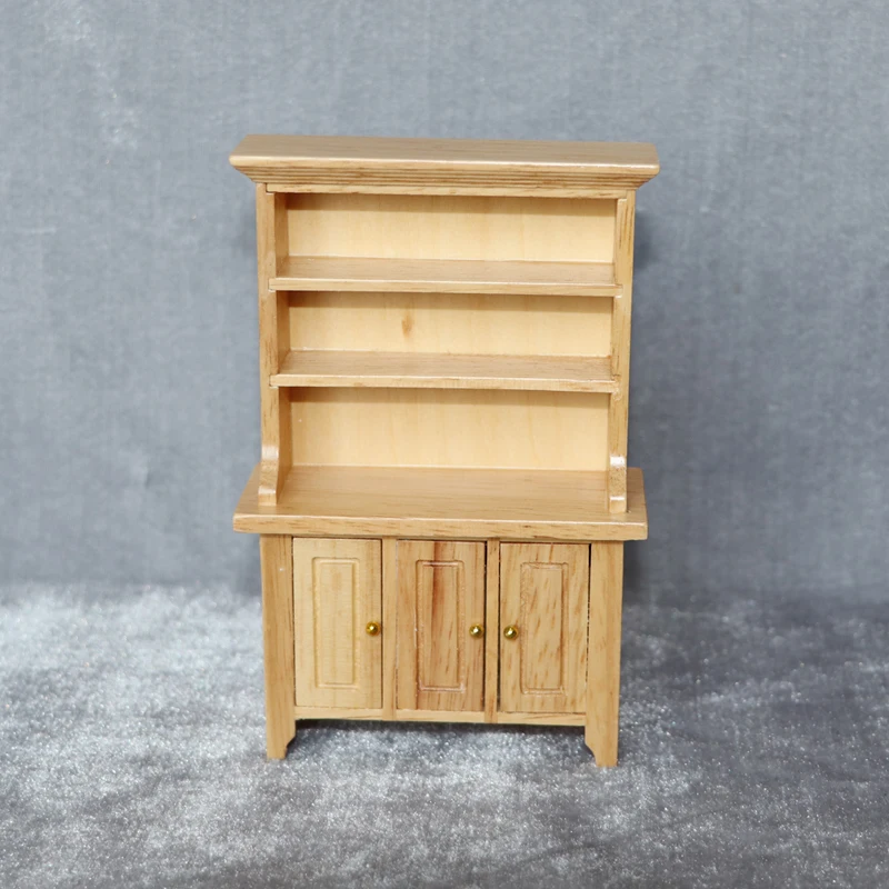 1:12 Wooden Miniature Furniture Dollhouse Mini Furniture Miniature Toy Model Log Color Three-door Vertical Cabinet