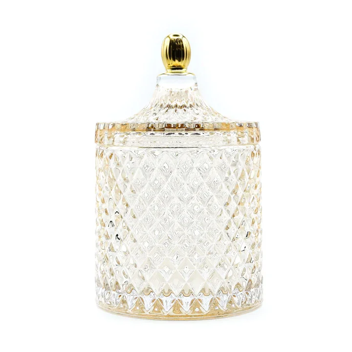 Large capacity customized luxury empty castle style geo cut glass candle jar