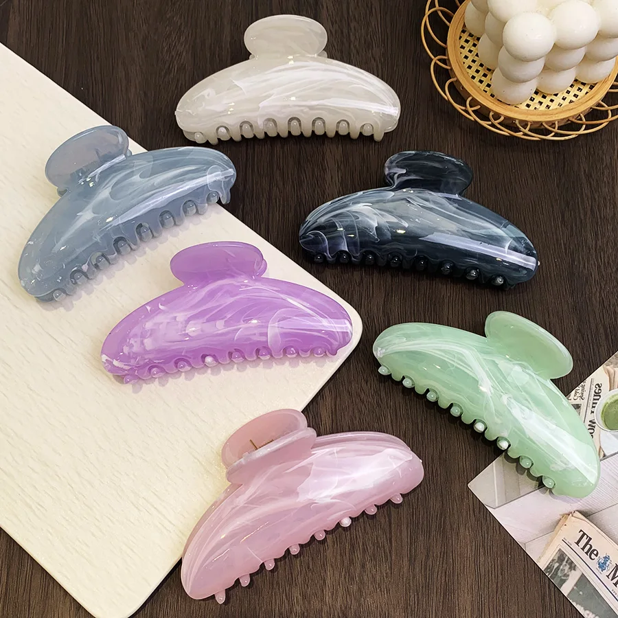 Sayoung Hair Accessories 11cm Large Plastic Clips Claws Half Moon  Marble Colors Hair Clips For Thick Hair