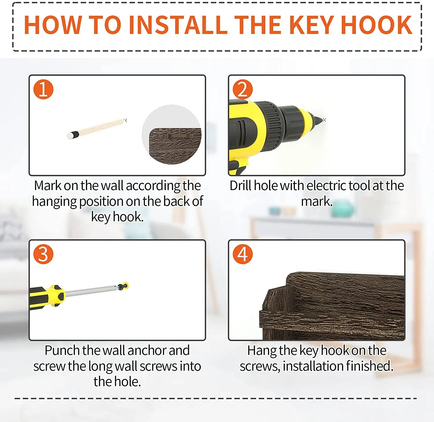 Key Holder for Wall with Magnet Hanging Rustic Wooden Mail Holder with Key Hooks Wall Mounted Key Hanger Organizer for Entryway,