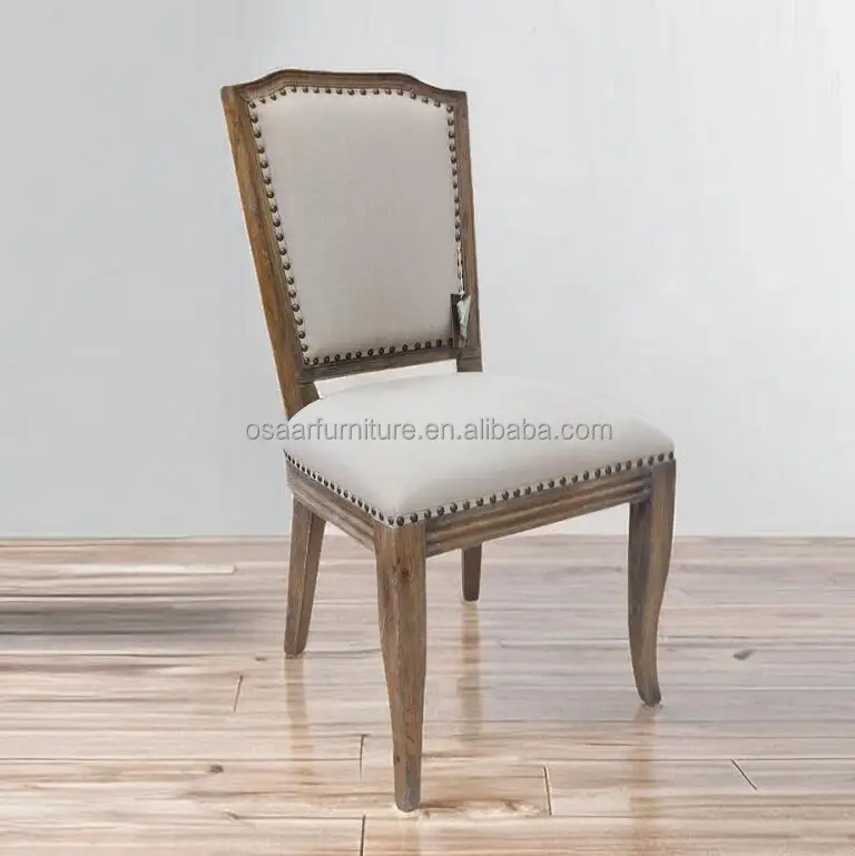 Vintage Restaurant Dining Furniture Antique Rivets Linen Curved Wood French Style Dining Chair