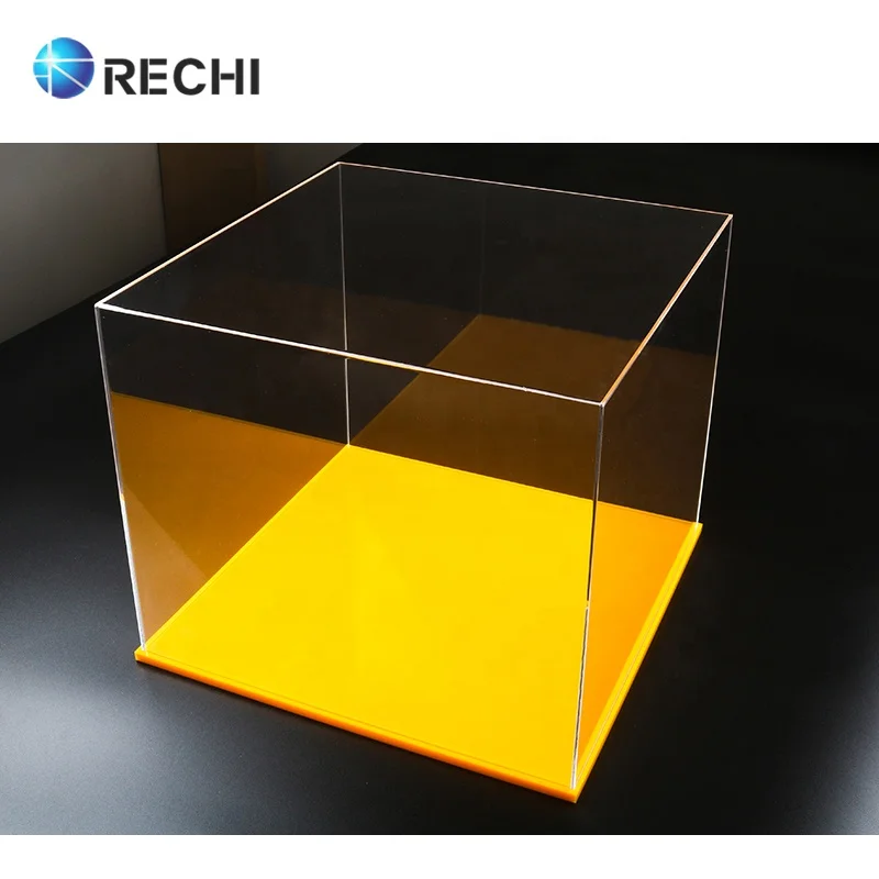 RECHI Custom Acrylic Jewelry Retail Organizer Case Plexiglass Toy Collection Storage Display Box With Anti-dust Cover & Base
