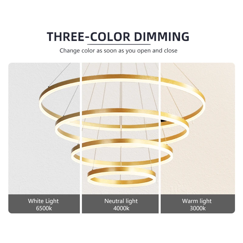 Wholesale Modern Design Wireless Lights Living Room Dimming Aluminum Acrylic Led Gold Circle Ring Pendant Light