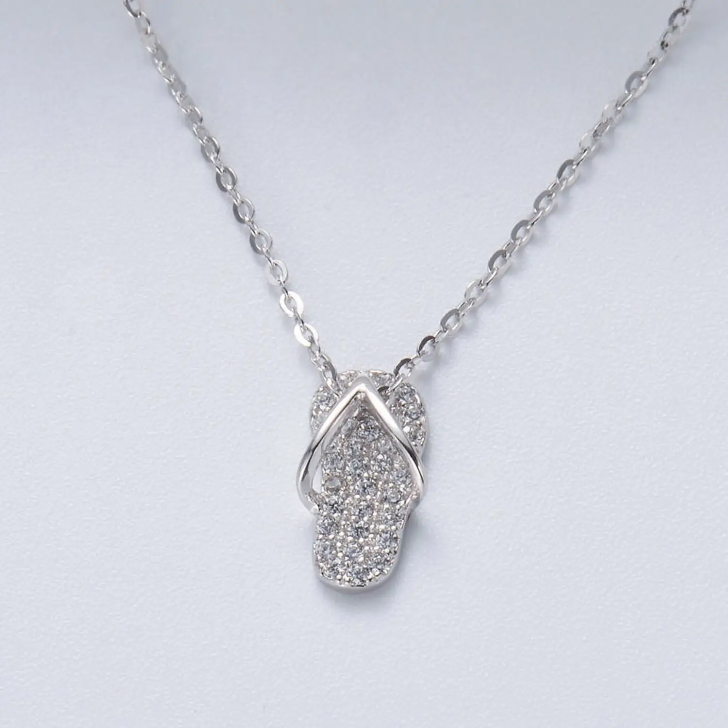 Fashion Jewelry 925 Silver Rhodium Plated Custom Zirconia Robot/Flip-Flop/Key/Shell/Pearl Pendant Necklace For Women