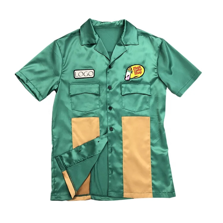 Custom T-shirts 100% polyester nylon luxury silk stain t shirts men retro bowling shirt