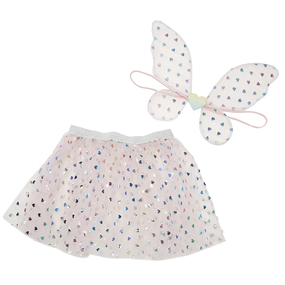 Heart Tutu Cake Dress Girl's Dress Autumn Canopy Net Gauze Princess Dress and Butterfly Wings Set for Girls Children Mini