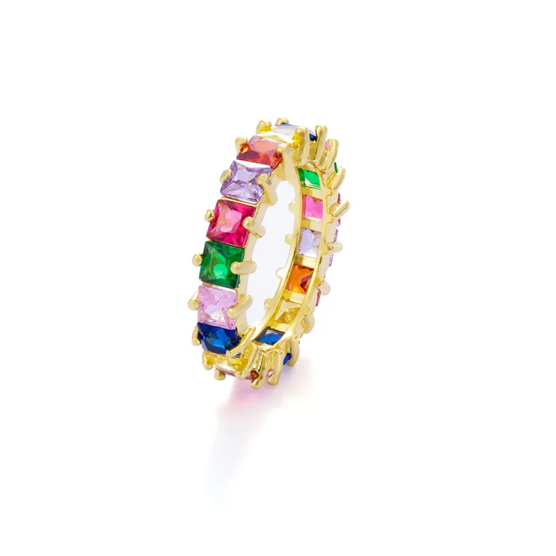 2021 Fashion Baguette Cubic Zirconia Colorful Eternity Pink Sapphire Ring For Women