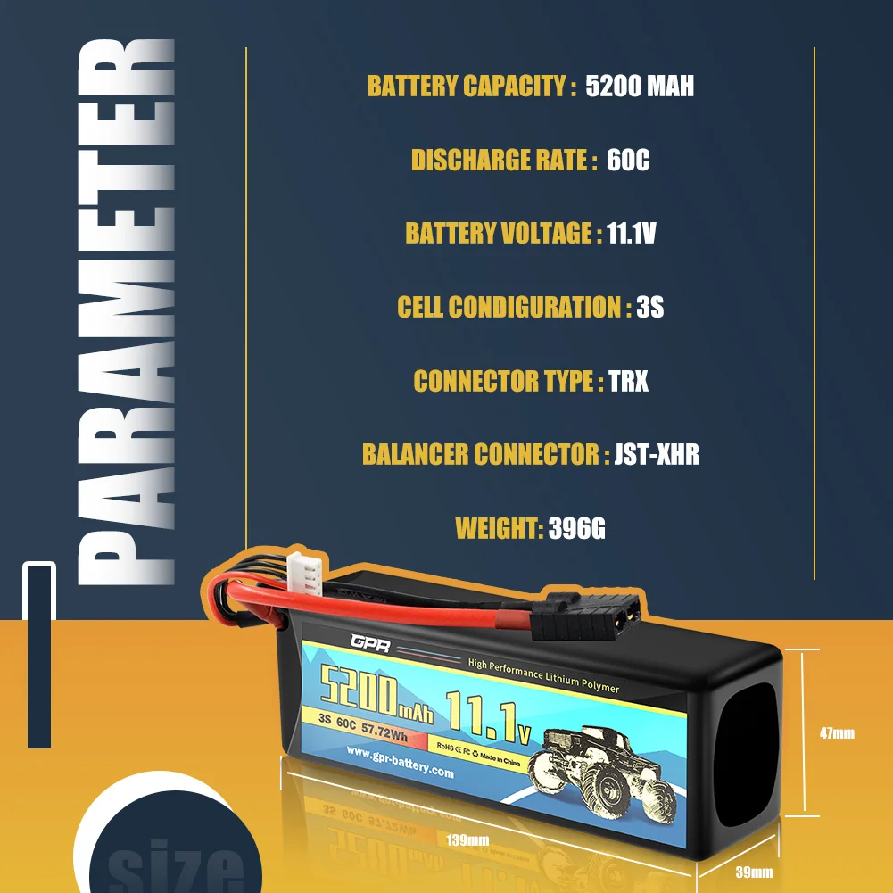 Rechargeable 5200 mAh 3S High Discharge Rate 60C With TRX Plug Connector 11.1V Lipo Battery For RC Drone Helicopter Car
