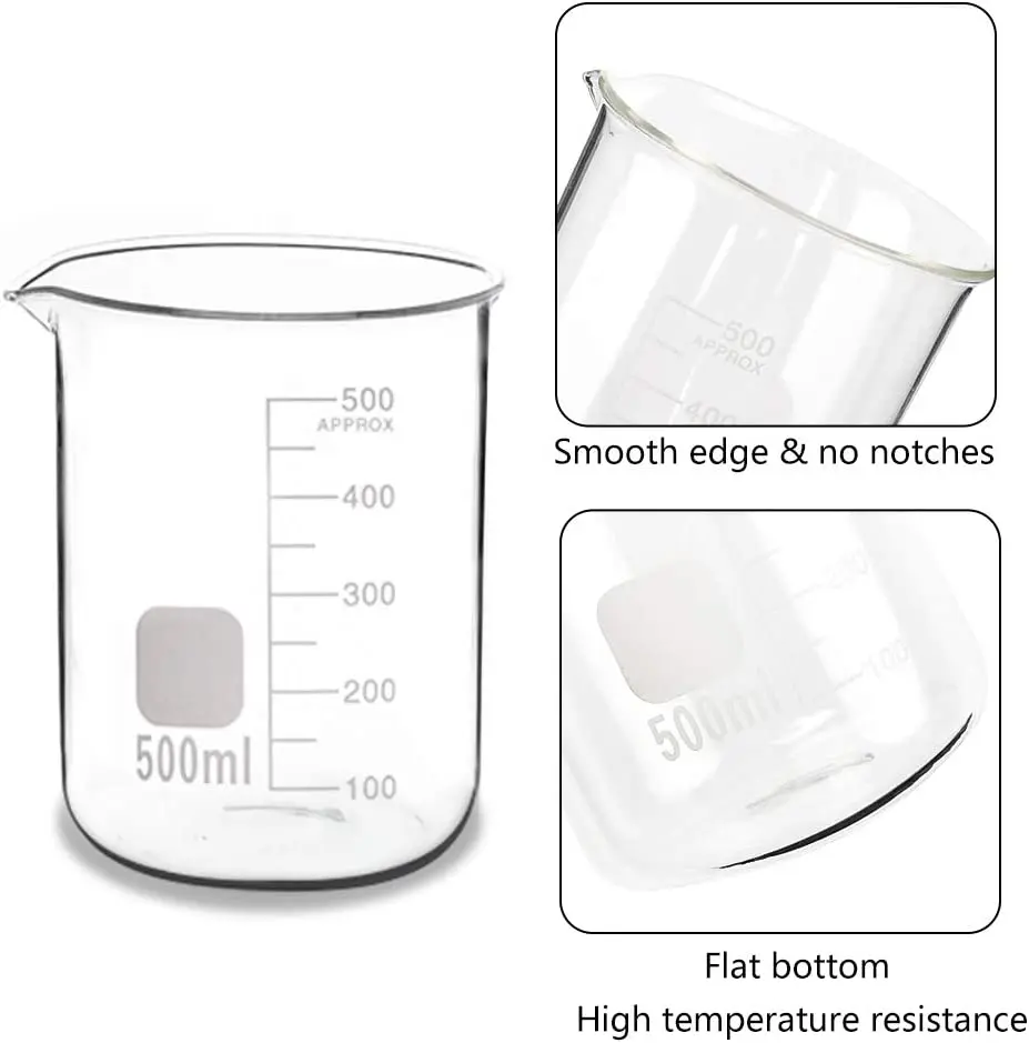 50ml 100ml 250ml 500ml 1000ml 3.3 Borosilicate  Low Form Glass Measuring Beaker with Printed Graduation