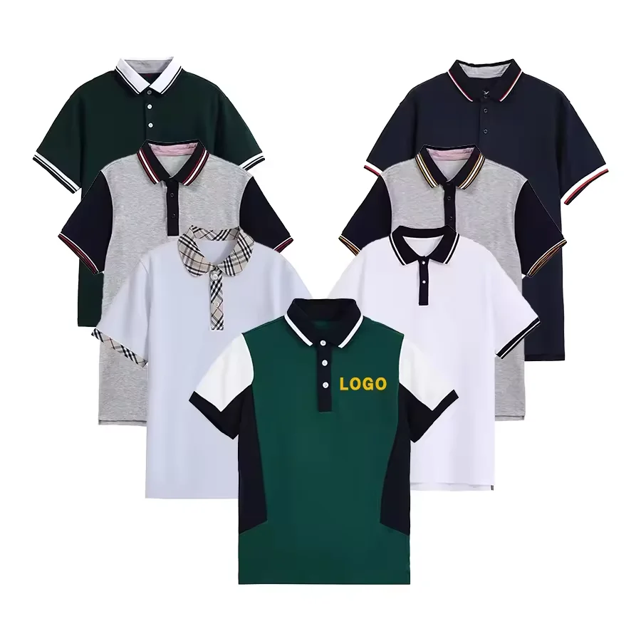 OEM Custom Factory Supply  Summer Boys Girls Blank Embroidery School Uniform Primary Shirts Short Sleeves T Shirts Polo Shirt