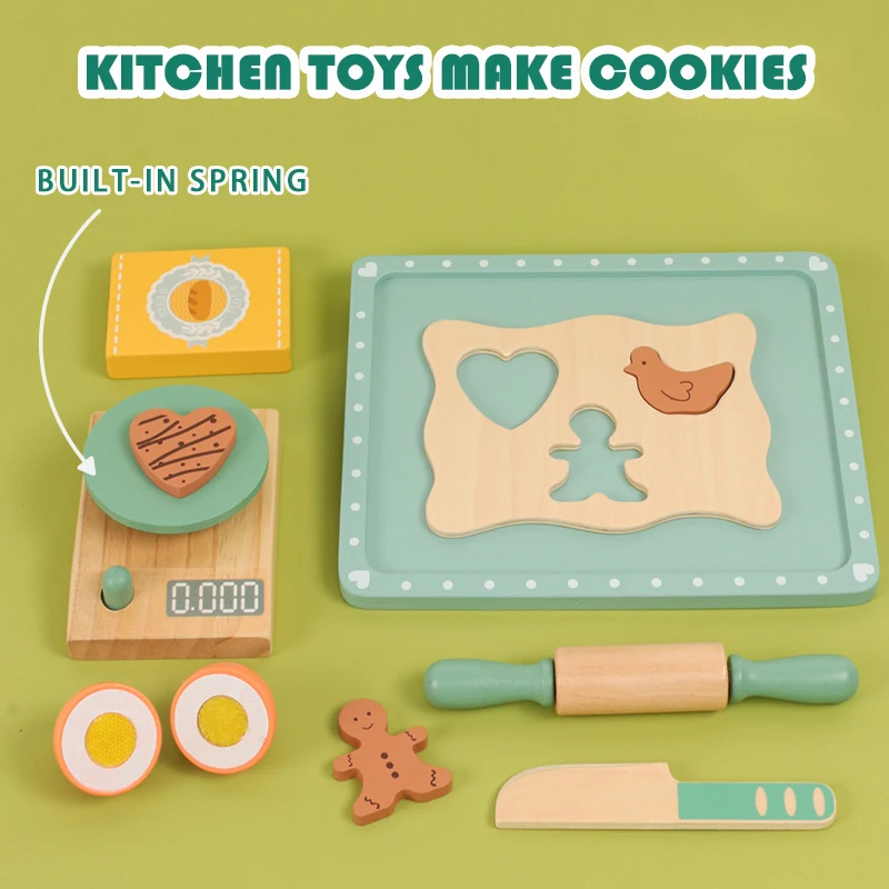 The new wooden cookies toy food kid pretend play food kitchen accessories with rolling pin gift for boys & girls 3 years and up