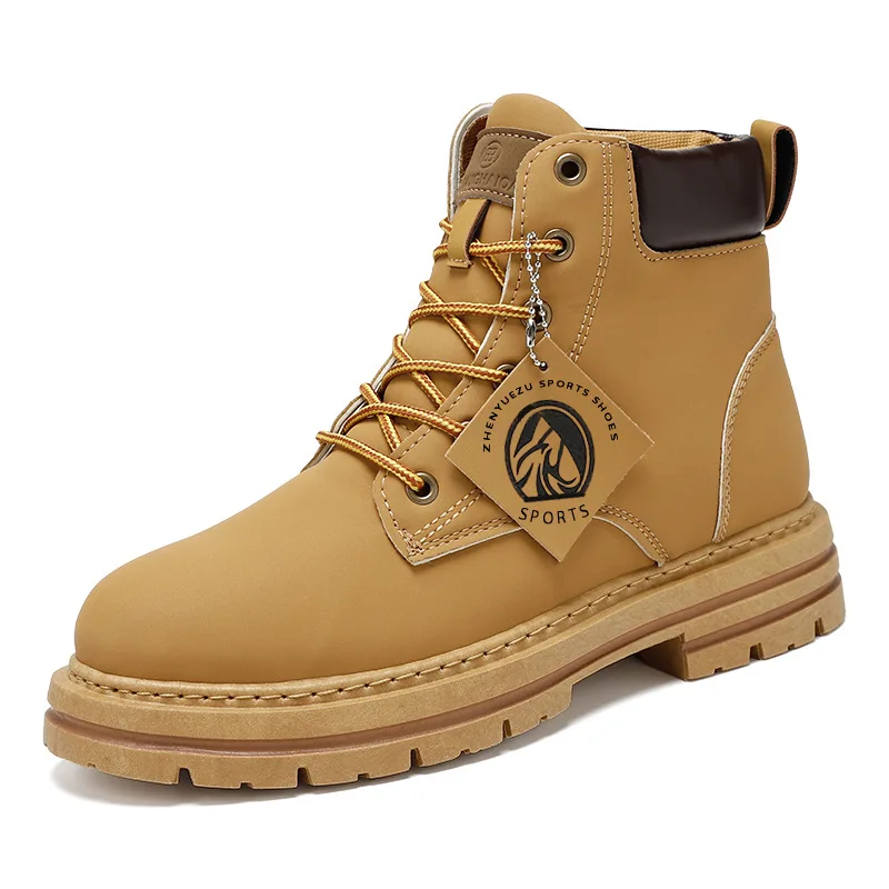 New Popular Fashion Style Boots  Mens High Help Work Leather Boots Casual Rainproof Leather Martin Boots With High-Top