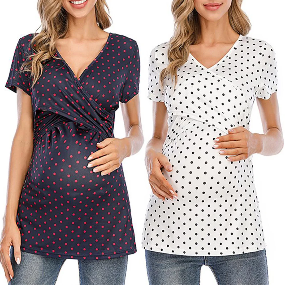Футболка с коротким рукавом и перекрестным вырезом, Повседневная Свободная футболка с V-образным вырезом для беременных, летние топы для беременных