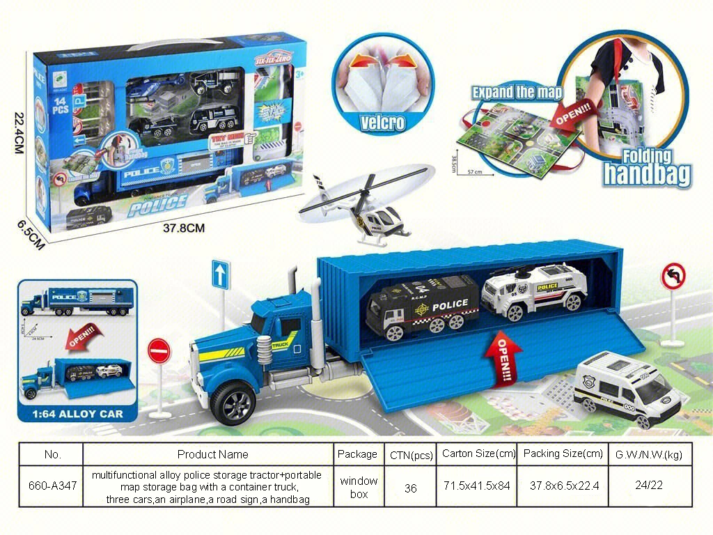 Hot selling storage portable handbag map tractor car toys alloy car toy set