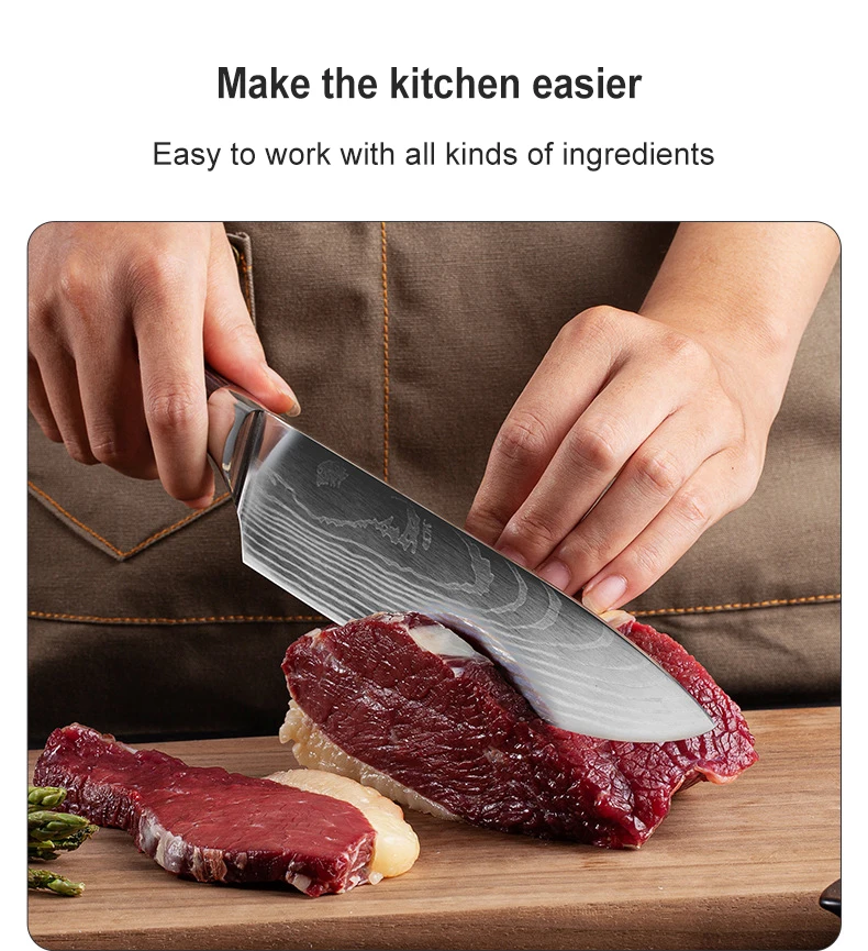 10 pcs Laser Damascus Pattern 3cr13 Stainless Steel Kitchen knife set Chef Knife