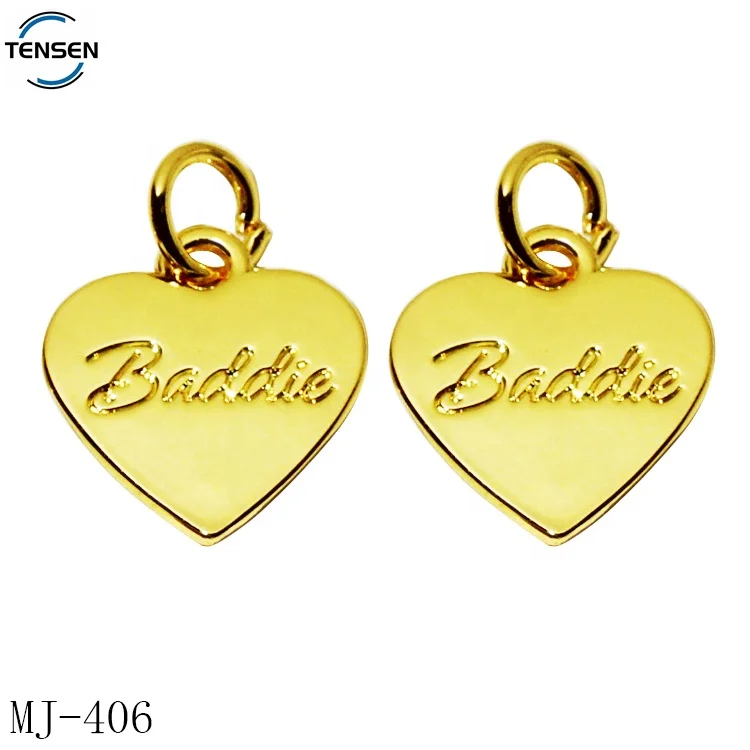 Eco-friendly brand designer jewelry tags logos heart shape bracelet fitting gold hang pendant for underwear