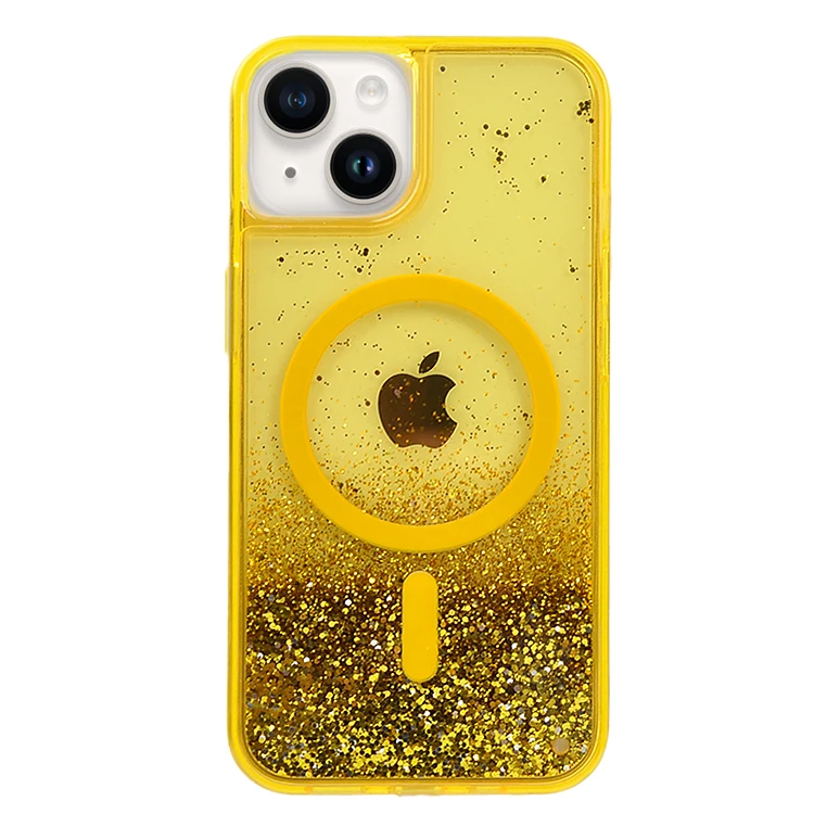 Bling Glitter Gold Foil Paper Quicksand Sand Clear Back Cover Dynamic Magsafes Liquid Capa Fundas Case for iPhone 14 13 Pro Max